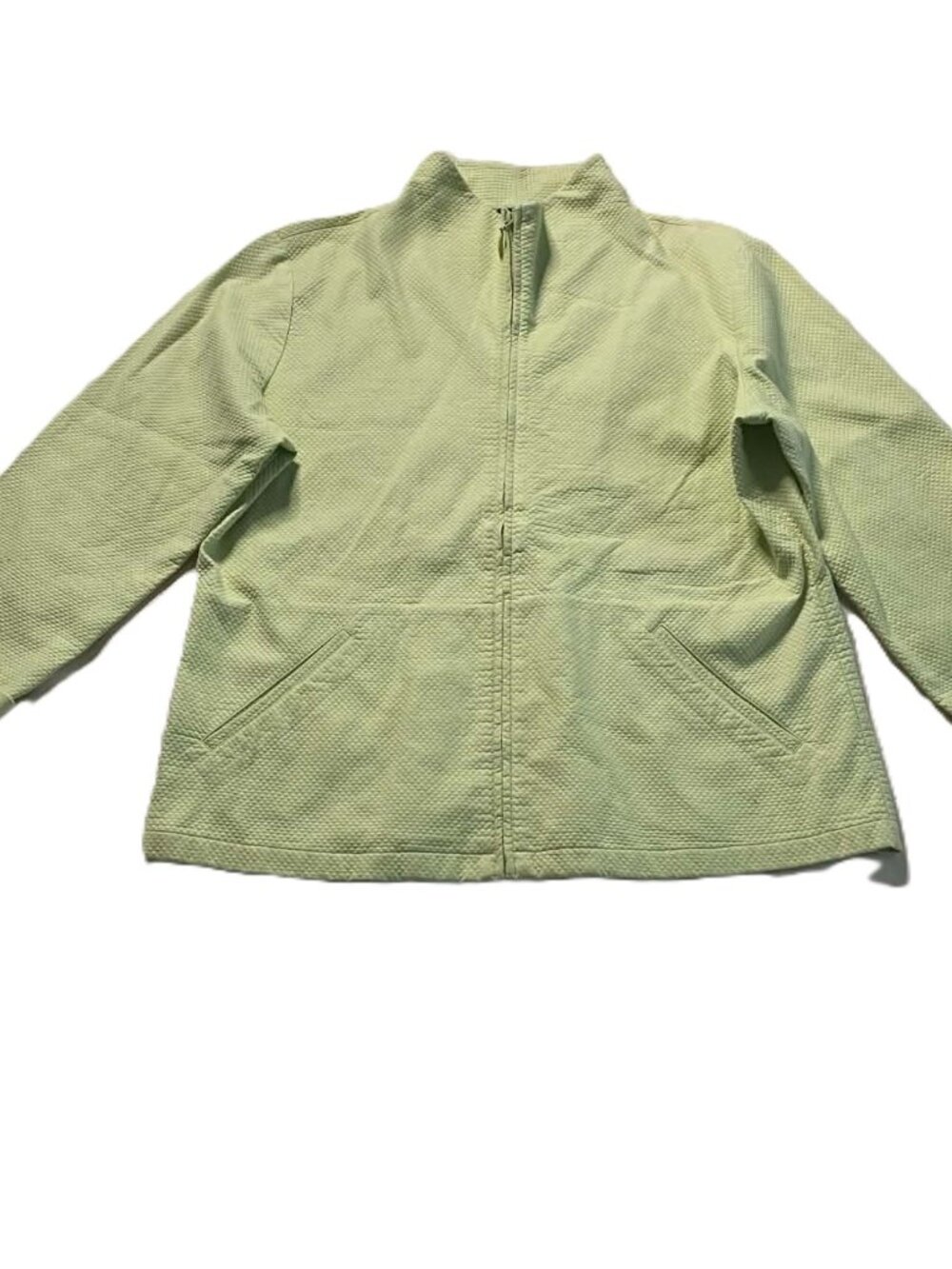 Eileen Fisher Women's M Green Quilted Textured Cotton Stretch Zip Jacket